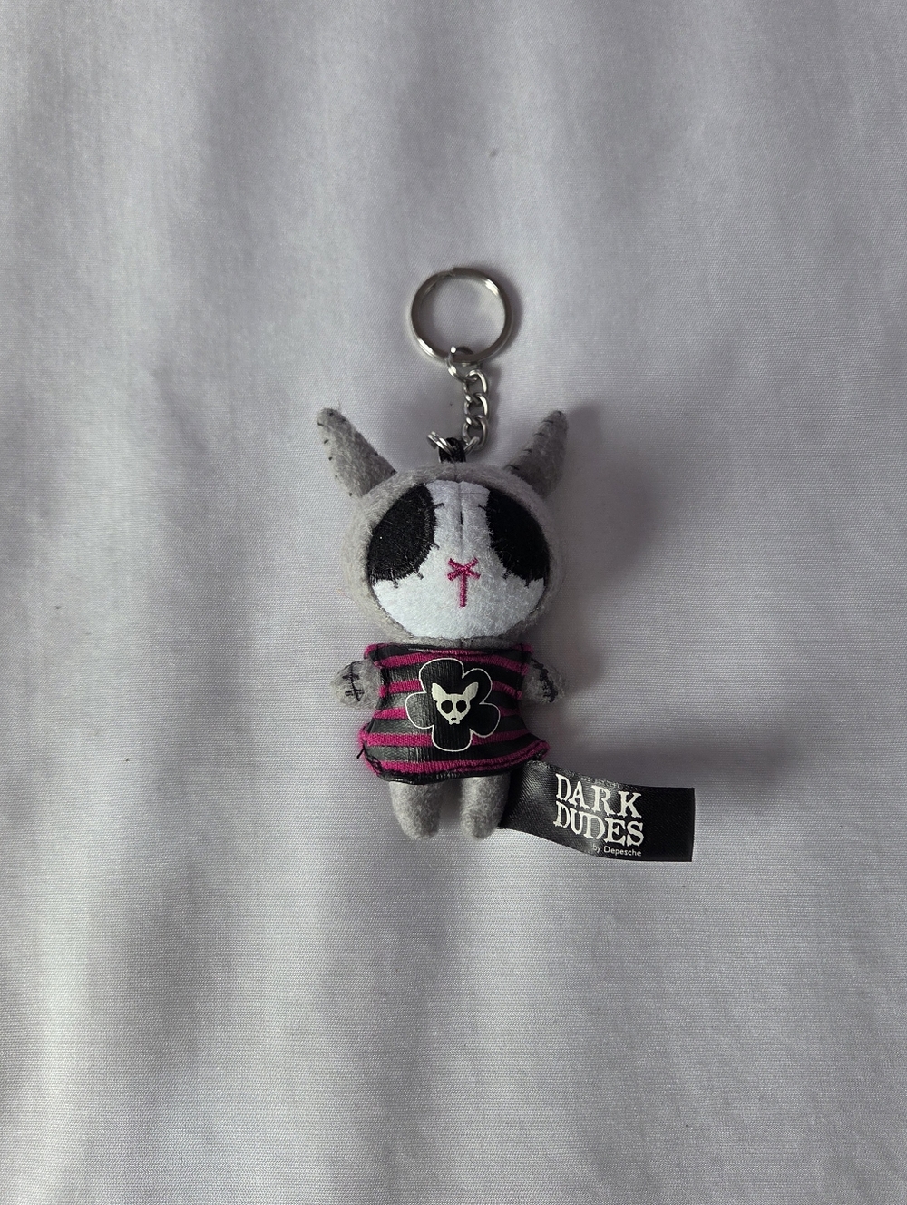 Dark Dudes Felt Keychain Collectible - Gray Body with Pink & Black Striped Dress